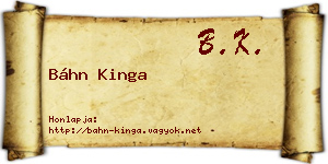 Báhn Kinga névjegykártya